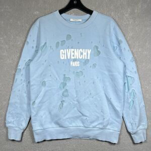 Givenchy Paris Destroyed Logo Crewneck Sweatshirt Baby Blue Men’s Medium